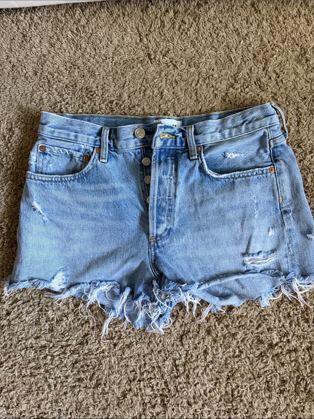 Agolde Light Blue Distressed Denim Cutoff Shorts
